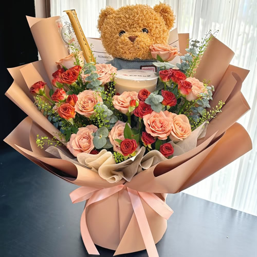 鲜花：捧在手心 奶茶花束